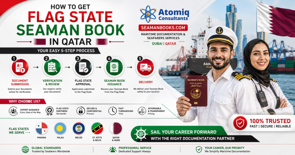How to get a flag state seaman book in Qatar from Atomiq Group Seaman Books