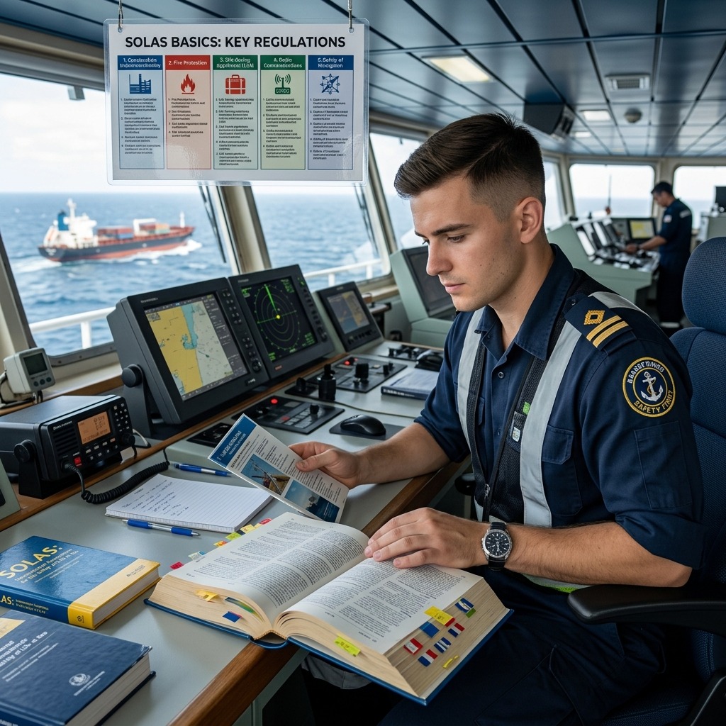 Safety of Life at Sea (SOLAS) is the most important international maritime treaty for merchant ships, setting minimum standards for ship construction, equipment, and daily operations